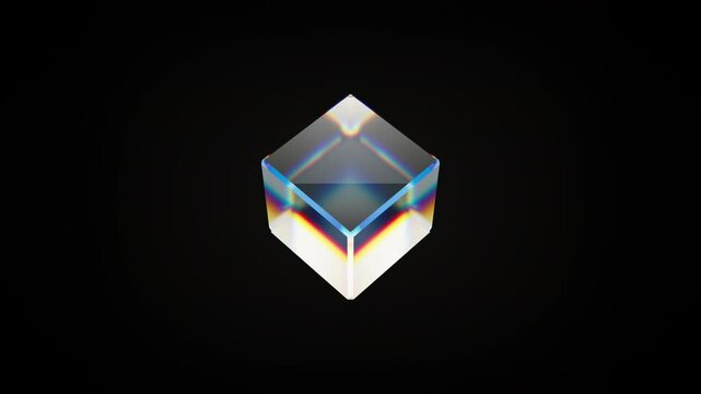 3D render of cube loop rotating with transparent glass material. 4K seamless  abstract animation of 3D object