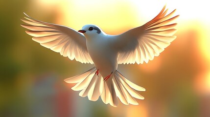 Obraz premium A beautiful white bird in flight with glowing wings, capturing the essence of freedom and grace against a soft gradient background.