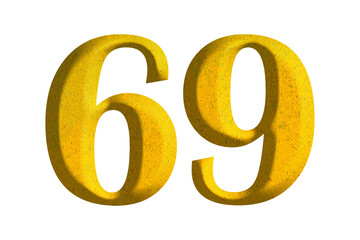 3d golden number 69, isolated on transparent background