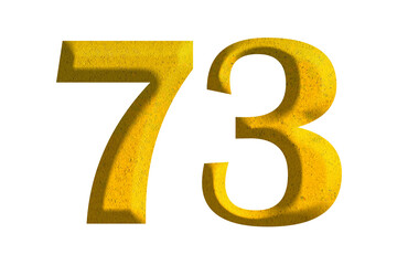 3d golden number 73, isolated on transparent background