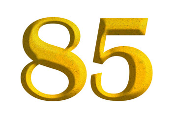 3d golden number 85, isolated on transparent background