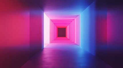 Abstract Neon Tunnel,  Pink & Blue Glow in Empty Corridor