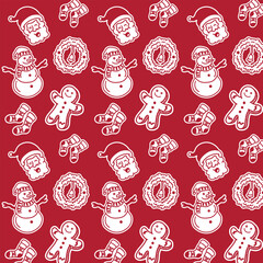 Seamless Christmas Elements Hand Drawn Pattern with Red Color Palette for Merchandise Tshirt Web and Print Design