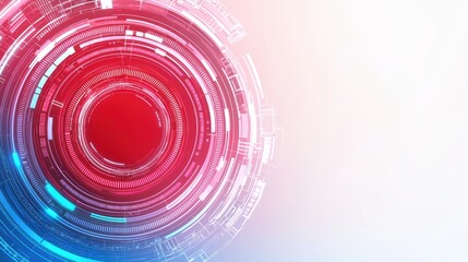 Fototapeta premium Abstract digital circle with red and blue accents on a white background.