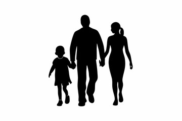 Family of 3, silhouette vector illustration, isolated bread.