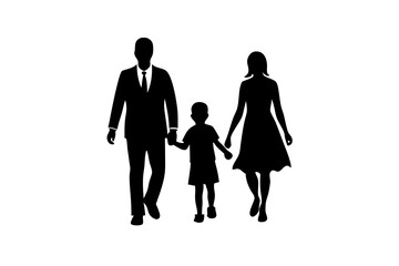 Family of 3, silhouette vector illustration, isolated bread.