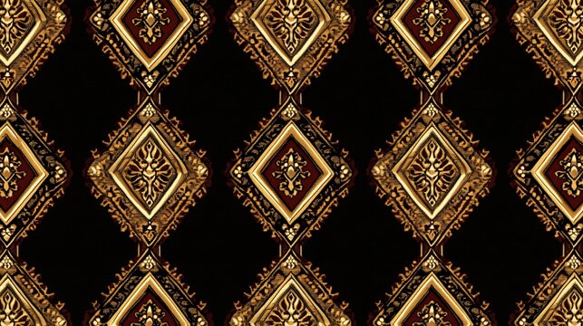Ornate golden and red diamond pattern on a black background.