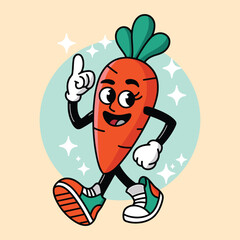 Hand-Drawn Funny Cute Carrot Cartoon Character, Vegan Concept Illustration