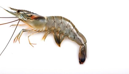 Palaemonetes paludosus, commonly known as ghost, glass, or eastern grass shrimp, is a species of freshwater shrimp from the southeastern United States. Isolated on white background with copy space