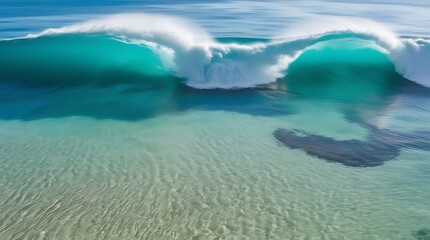 Stunning Aerial View of Turquoise Ocean with Breaking Wave A Dynamic Contrast of Serenity and Powe