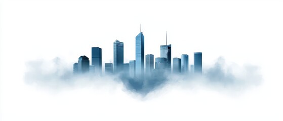 Obraz premium Modern skyline silhouette with a misty cloud background on a white isolate background.