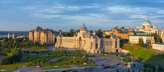 Fototapeta premium Palace of Agriculture and Food in Kazan, Tatarstan, Russia. View from the Kazan Kremlin