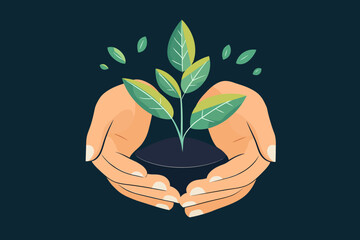 Nurturing New Life: Two hands gently cradle a vibrant sapling, its leaves reaching for the sky, symbolizing growth, care, and environmental consciousness. 