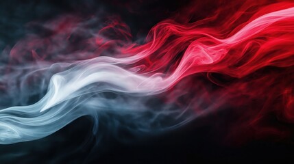 Obraz premium An abstract image featuring vibrant red and white smoke swirling against a dark background.