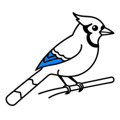 Minimalist Blue Jay on Branch Crest and Beak Focus Vector Art