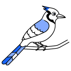 Minimalist Blue Jay on Branch Crest and Beak Focus Vector Art