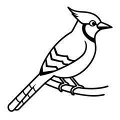 Minimalist Blue Jay on Branch Crest and Beak Focus Vector Art