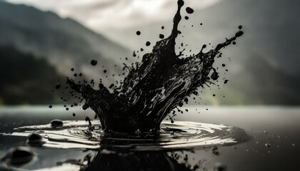  Black ink brush stroke on white background. Abstract background in Japanese style.