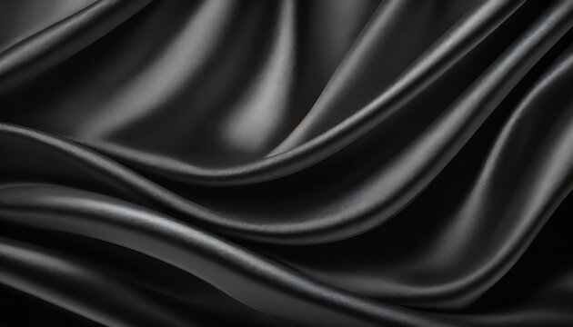 black drapery silk fabric luxury background. Wavy abstract