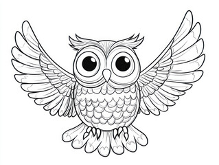 Obraz premium Cartoon owl with open wings for coloring