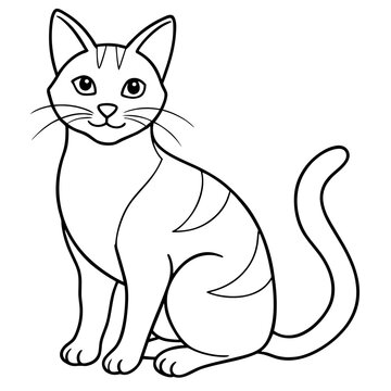 recommend clip art: Black and white outline drawing of a cute sitting cat with a friendly expression