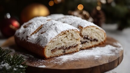 Christmas stollen with powdered sugar