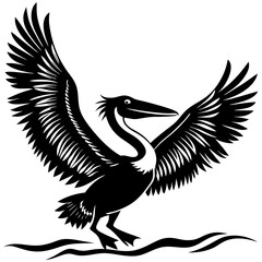 Pelican Silhouette Wings Spread for a Water Landing