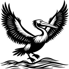 Obraz premium Pelican Silhouette Wings Spread for a Water Landing