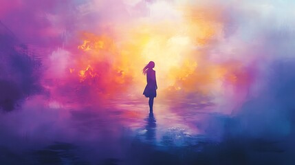 A Solitary Figure Standing in a Dreamlike Landscape