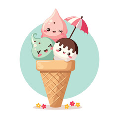 Ice Cream Cone Cartoon Style. Ice Cream Vector Illustration Isolated on A White Background
