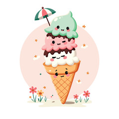 Ice Cream Cone Cartoon Style. Ice Cream Vector Illustration Isolated on A White Background