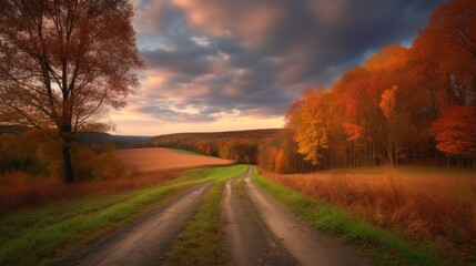 Autumn Road Through the Forest