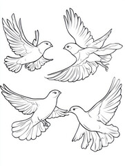 Obraz premium Birds in flight line drawing for coloring