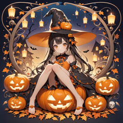 Halloween anime witch girl