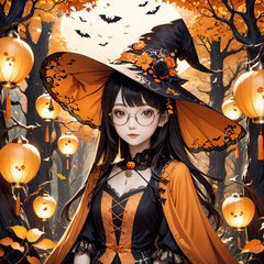 Halloween anime witch girl