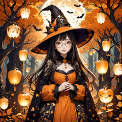 Halloween anime witch girl