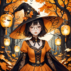 Halloween anime witch girl