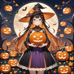 Halloween anime witch girl