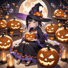 Halloween anime witch girl