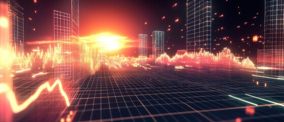 Fototapeta premium Futuristic Cityscape with Sunset