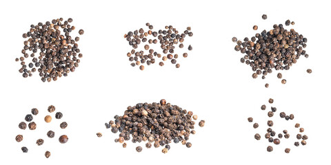 black peppercorns on a white background
