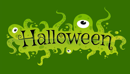 Vector banner for Halloween with green monsters