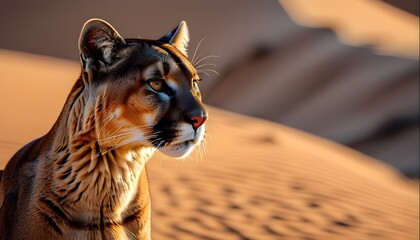 Vibrant double exposure of a mountain lion silhouette against stunning desert dunes