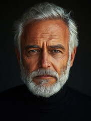 Fototapeta premium Portrait of Mature Bearded Man with Intense Gaze.
