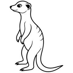 Minimal Line Art of an Upright Meerkat Surveying Its Surroundings