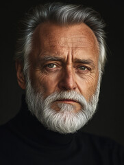 Fototapeta premium Portrait of Mature Bearded Man with Intense Gaze.