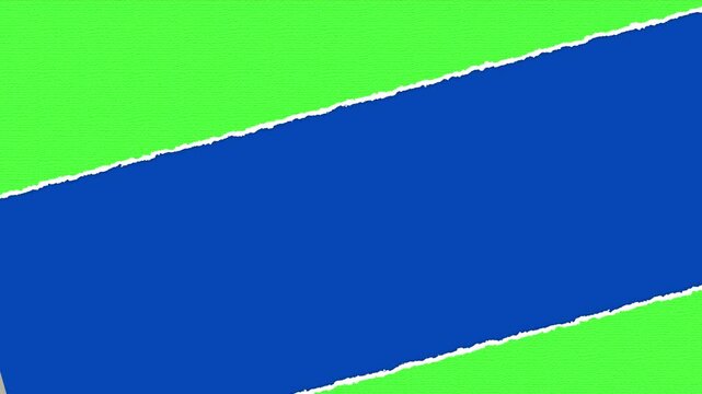 green paper sheet tearing and rolling effect on blue background, transition for presentations, social media, and marketing isolated design element