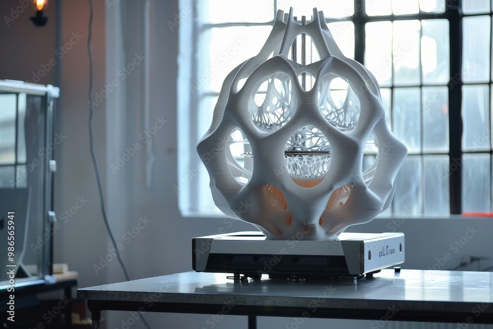 Aufkleber 3D printing process of intricate lattice structures in a technology lab during a bright afternoon, showcasing innovative design and engineering techniques