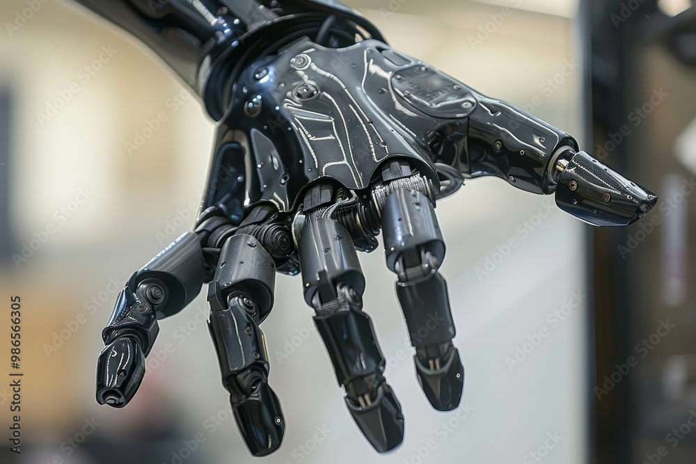 Aufkleber a technician with advanced prosthetic arms conducts experiments in a robotics lab, showcasing innova