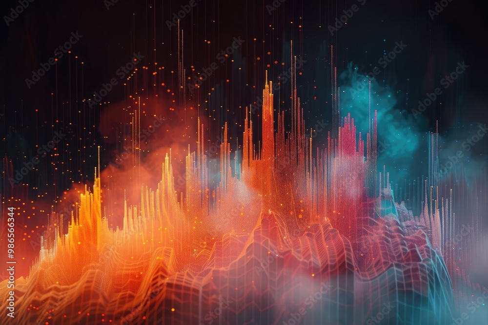 Aufkleber a vibrant digital landscape featuring colorful sound waves and abstract patterns in a blend of blue,